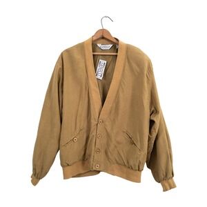 NWT Vintage‎ 80s 90s Genelli Washed Silk Bomber Jacket Bronze Taupe Oversized